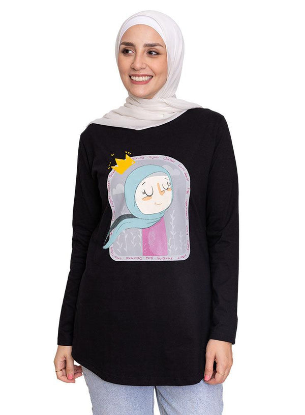 Black Printed Long - Sleeve Design 56 - Khotwh